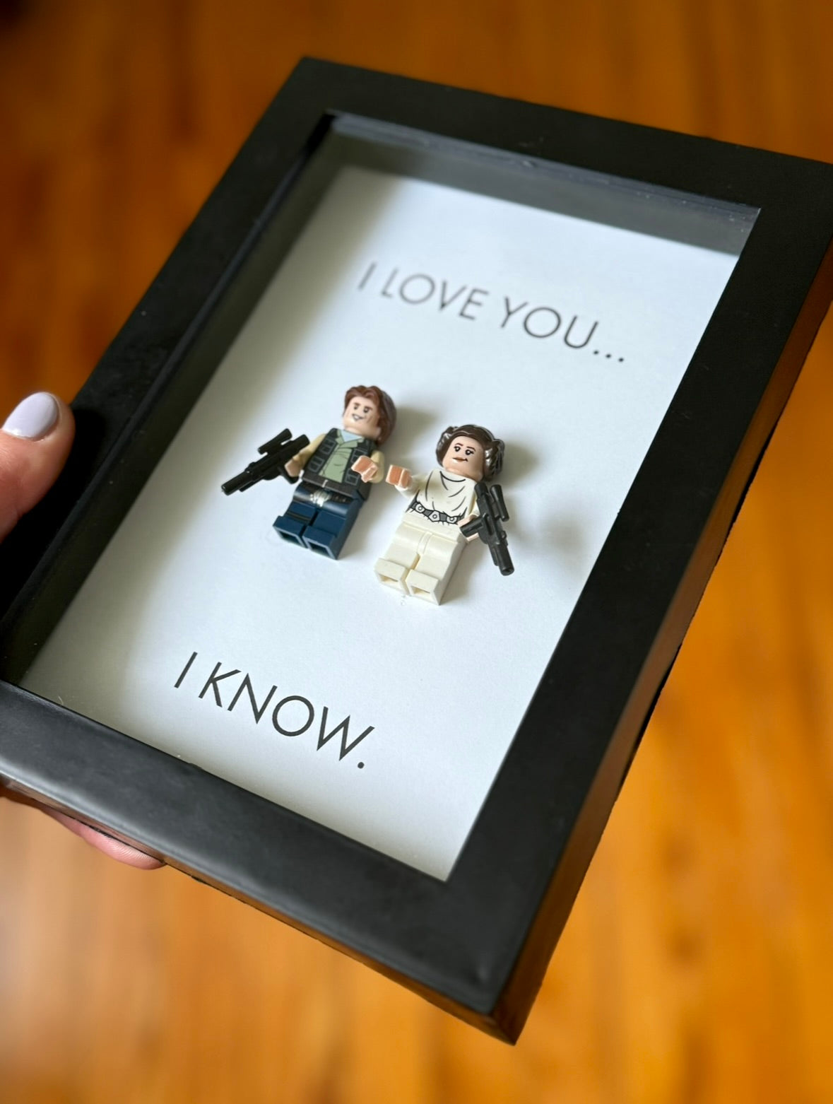 Star Wars - “I Love You… I Know”, Princess Leia & Han Solo Mini Figure Shadow Box (5”x7”)