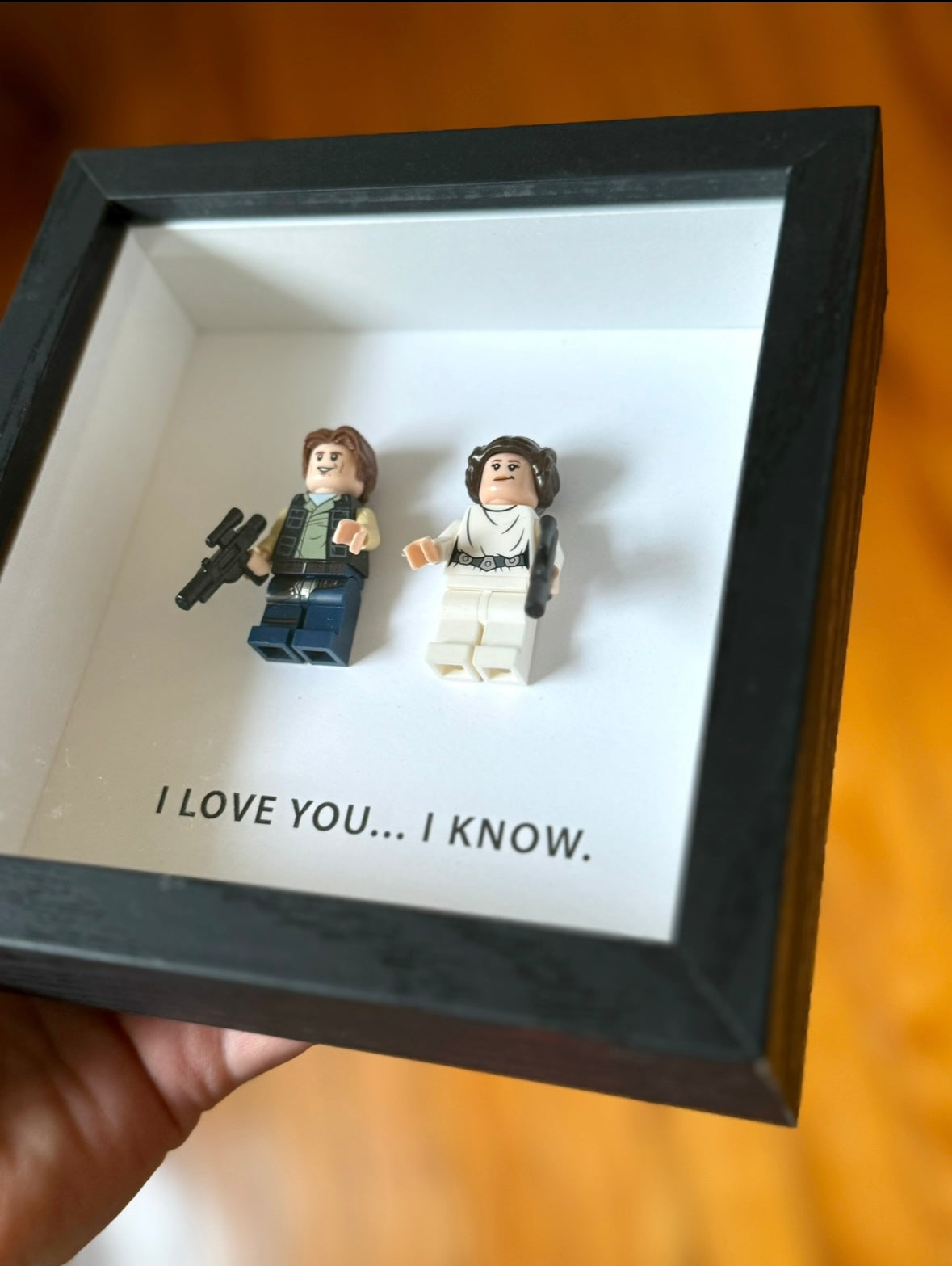 Star Wars - “I Love You… I Know”, Princess Leia & Han Solo Mini Figure Shadow Box (5”x5”)