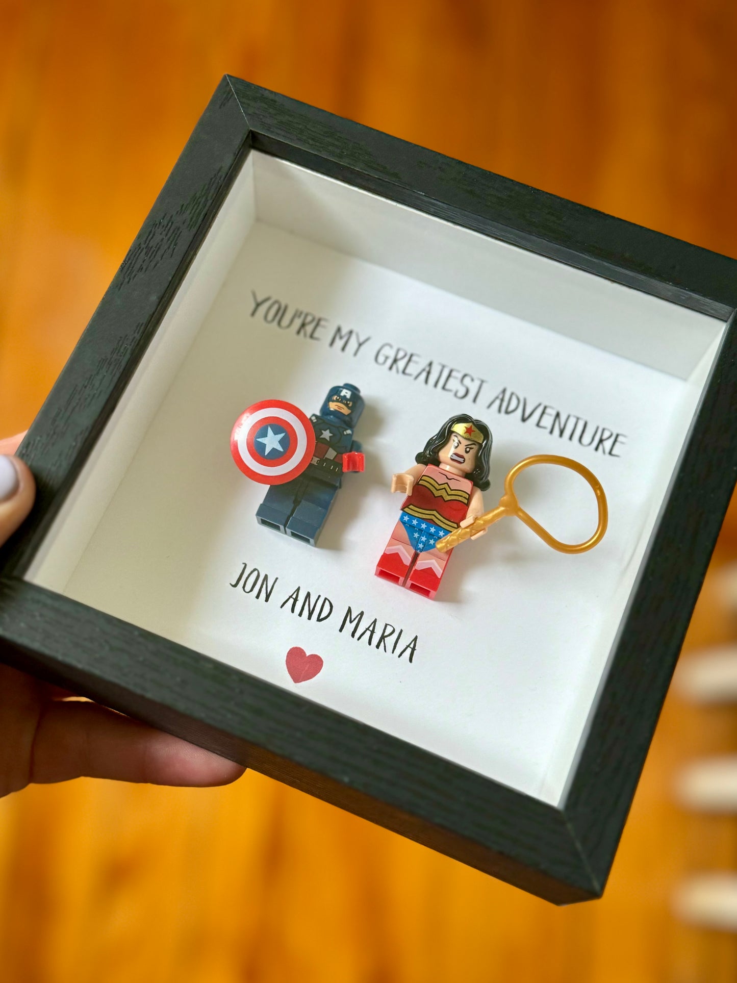 “You're My Greatest Adventure” Personalized Mini-Fig Shadow Box Gift (5”x5”)