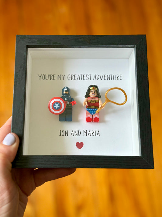 “You're My Greatest Adventure” Personalized Mini-Fig Shadow Box Gift (5”x5”)