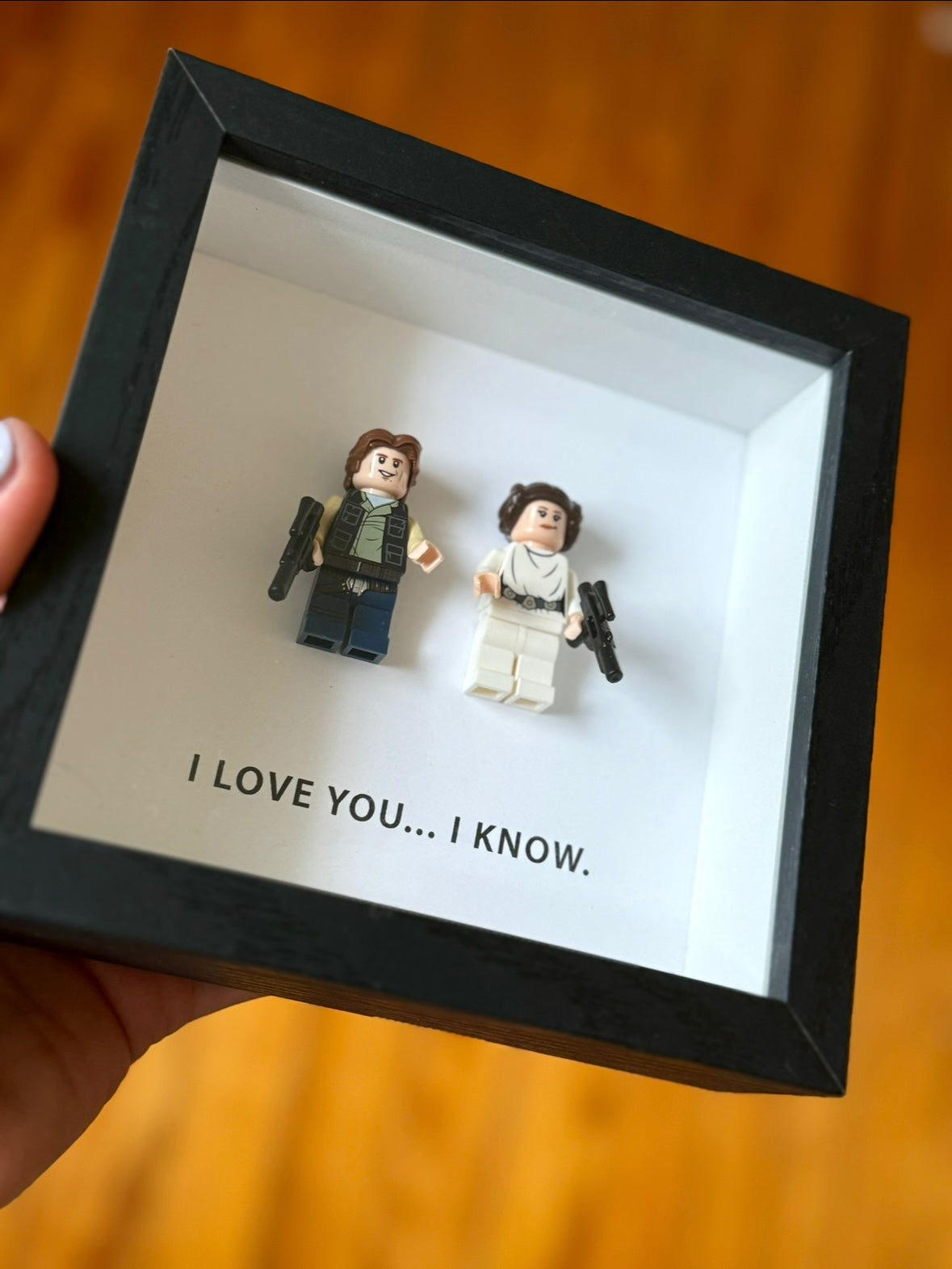 Star Wars - “I Love You… I Know”, Princess Leia & Han Solo Mini Figure Shadow Box (5”x5”)