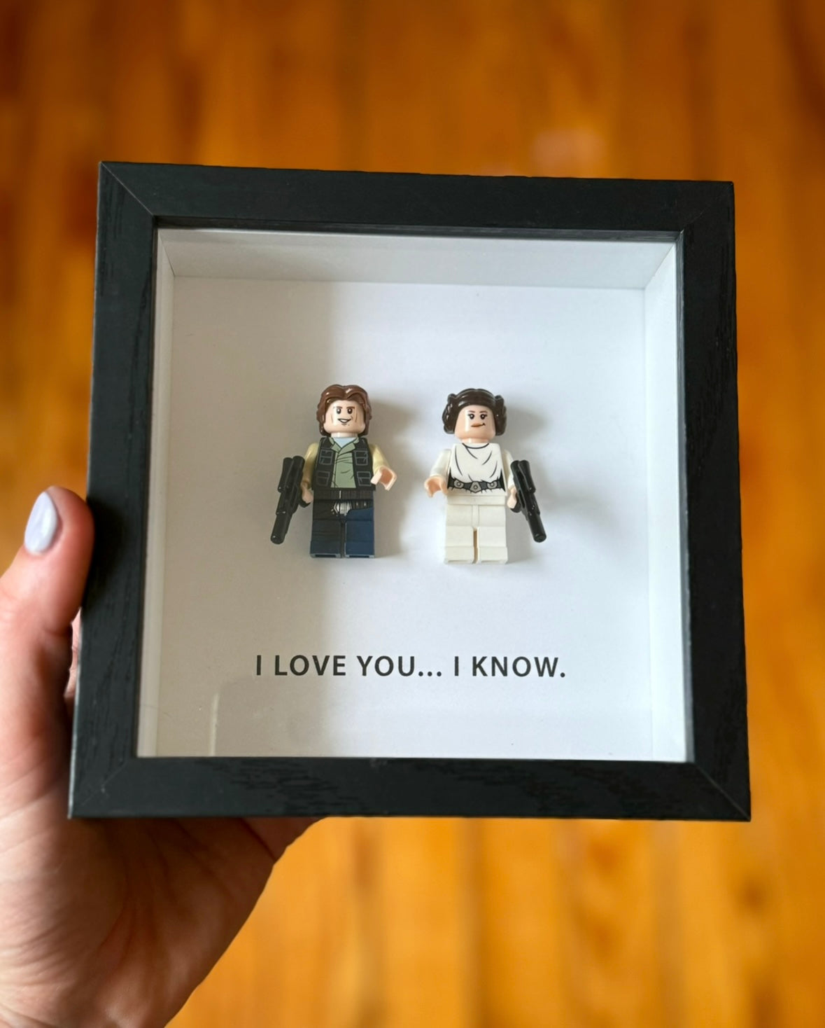 Star Wars - “I Love You… I Know”, Princess Leia & Han Solo Mini Figure Shadow Box (5”x5”)