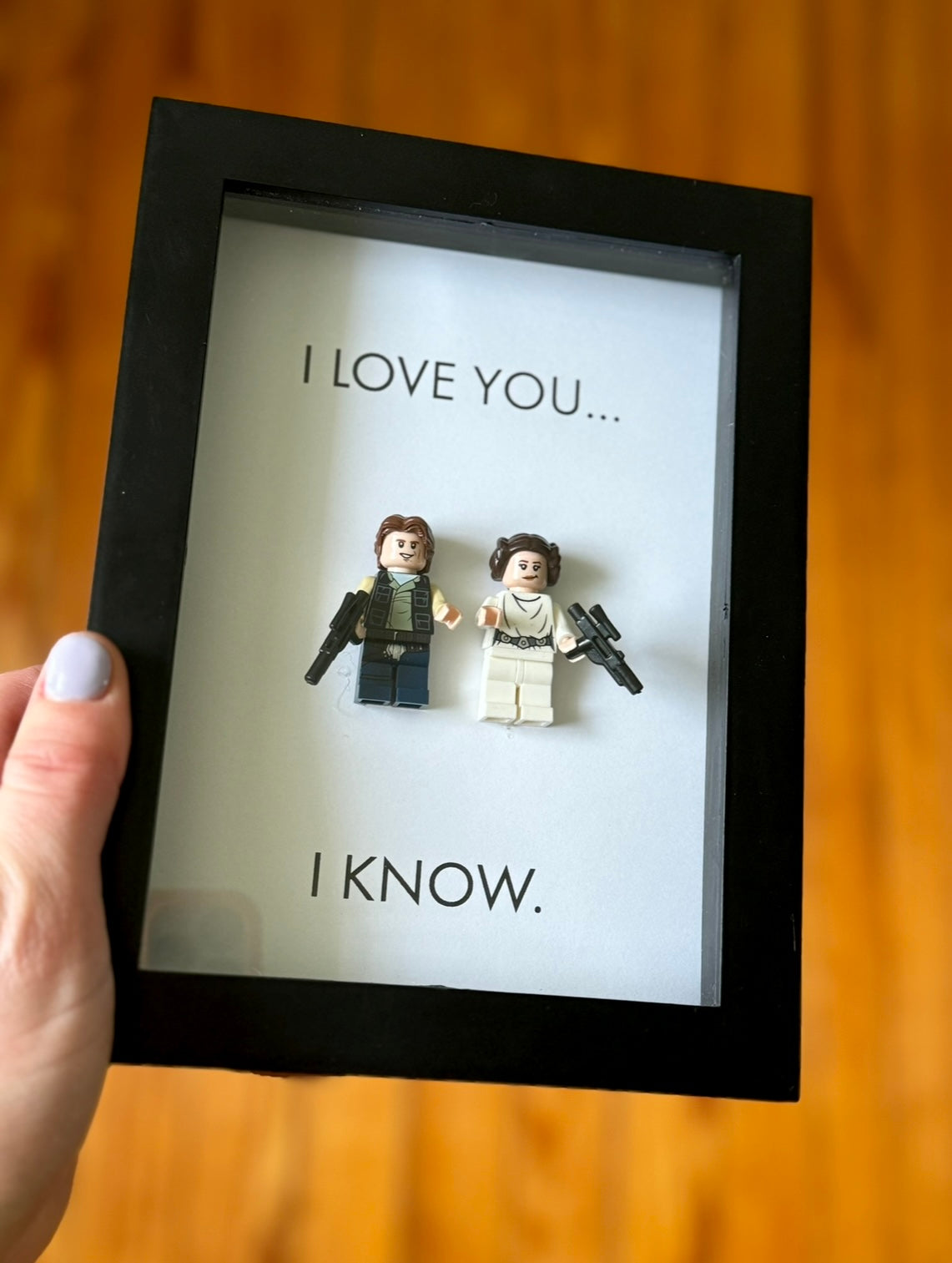 Star Wars - “I Love You… I Know”, Princess Leia & Han Solo Mini Figure Shadow Box (5”x7”)